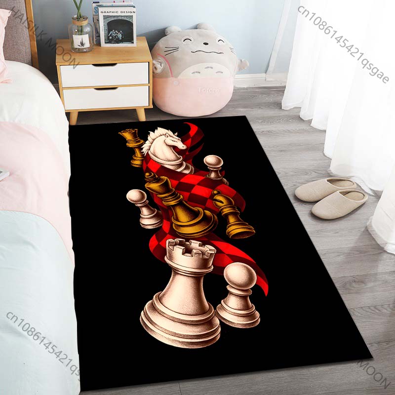 

1PC Chess Pieces with Red-black Background Carpet for Living Room Bedroom Sofa Home Decor Rus Non-slip Floor Mat Luxury Gift 40cm x 60cm
