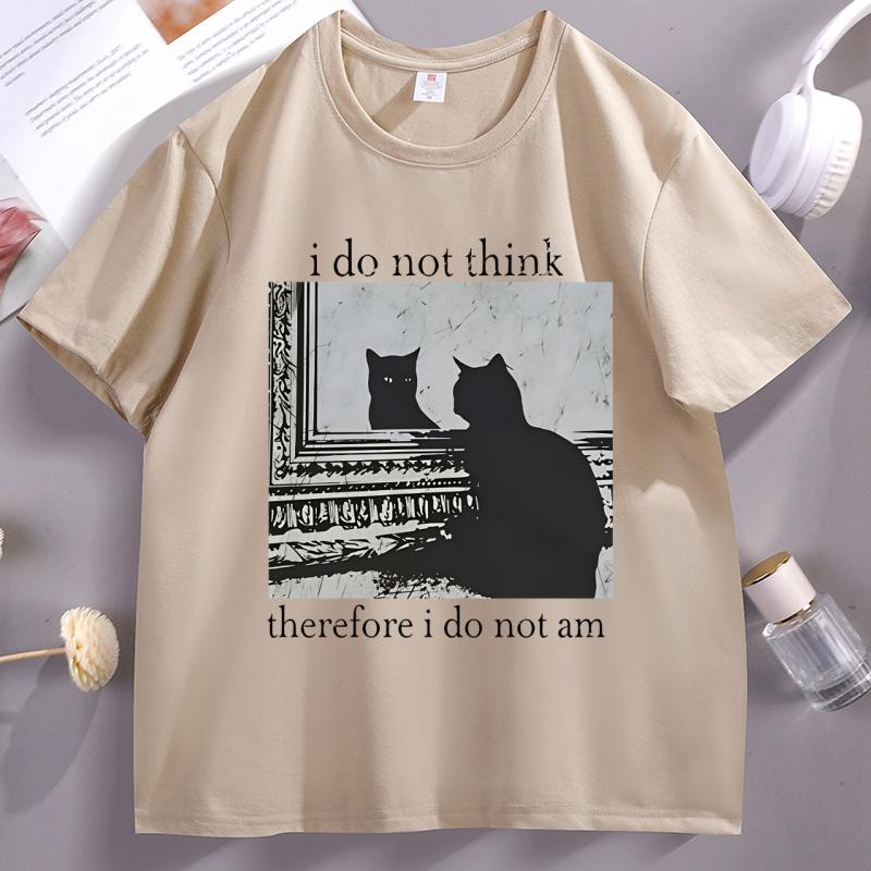 I Do Not Think Therefore Tshirt Funny Cat Printed Tshirt Vintage Witchy Goth T Shirt Punk Style Cotton Short Sleeve Clothes