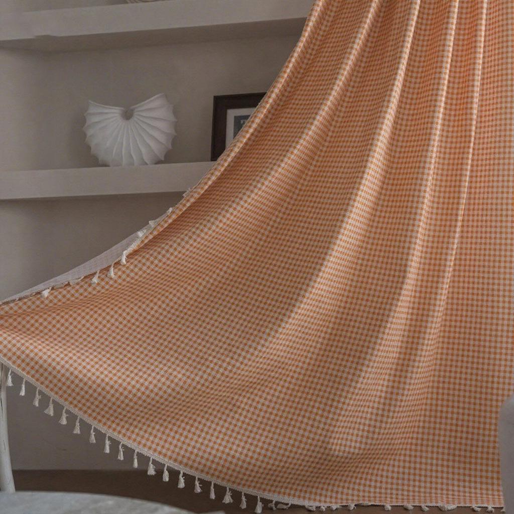 American Cotton Linen Curtains Farmhouse Style Darkening Curtains with Tassel Rod Pocket Window Drapes for Dining Living Bedroom