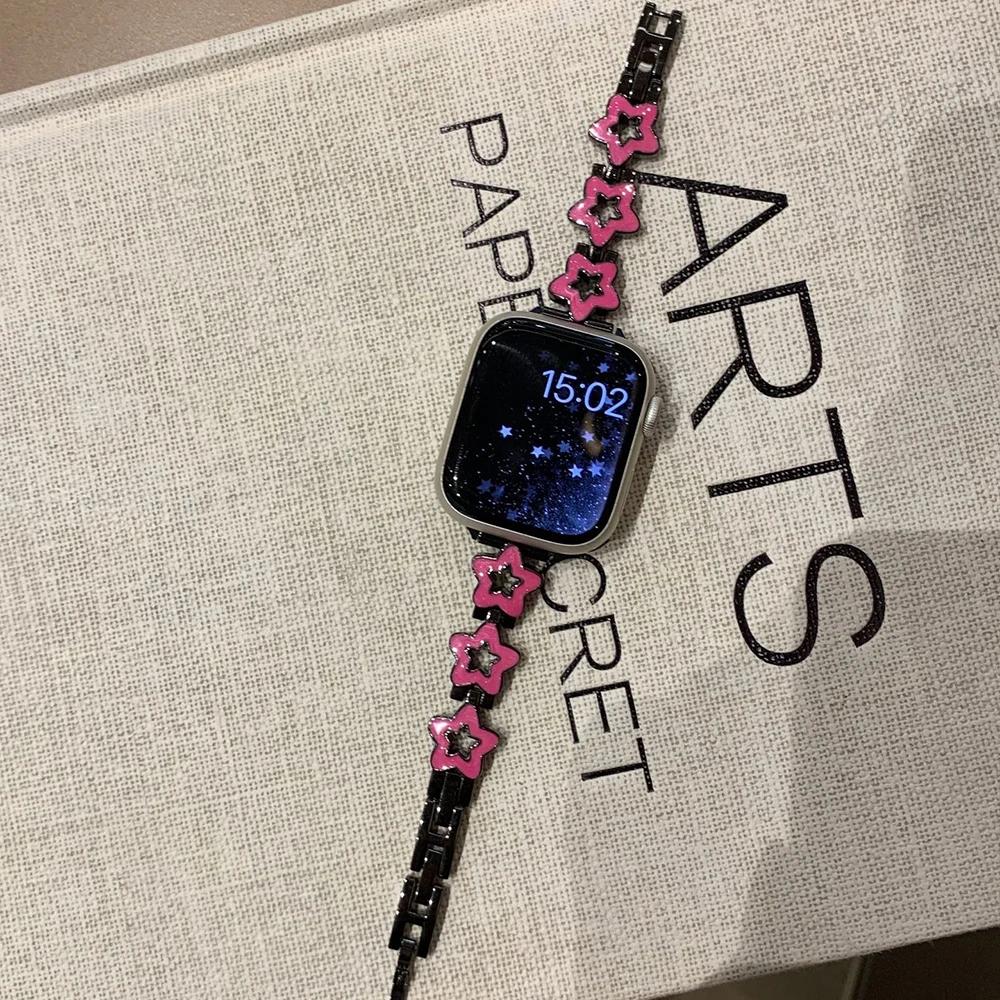 Luxury Stainless Steel Band for Apple Watch Ultra 49mm 10 46mm 42 Chain Bracelet for IWatch 9 8 7 6 SE 45mm 41 40 44 Women Strap