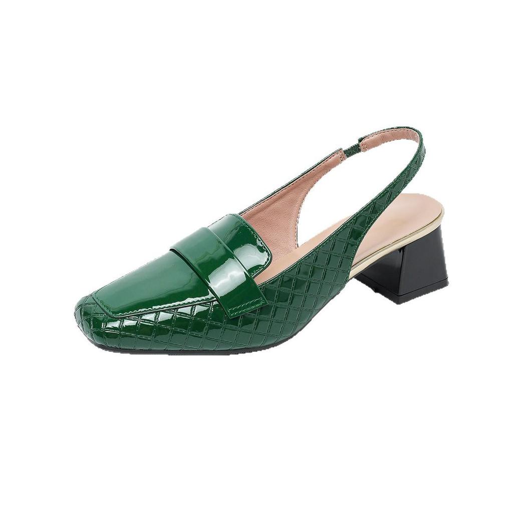 Women's Patent Leather Square Toe Chunky Heel Sandals - Backless, European & American Style, Plus Size 43