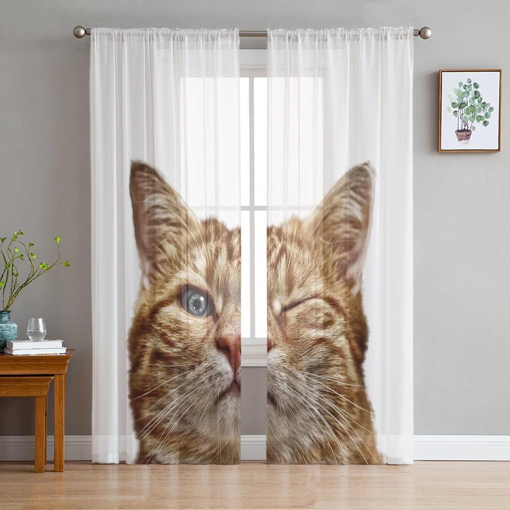 Roztomilá zvířátka Kočka Moderní závěsy do obývacího pokoje Průhledné tylové závěsy Průsvitné okno do ložnice Příslušenství Dekor