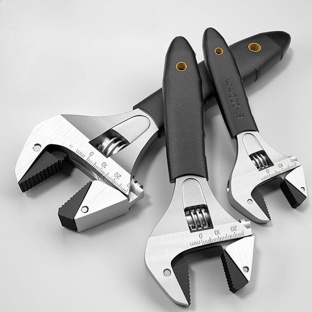 8Inch Durable Adjustable Ratcheting Wrench Self Tightening Universal Bathroom Wrench with Non-Slip Handle Wrench Tool