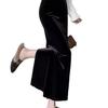 Black Gold Velvet High-Waist Midi Skirt with Slit - Retro Slimming Pencil Style for Autumn/Winter 2025