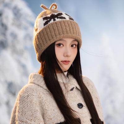 Retro gyapjú sapka nőknek őszre és télre Fair Isle stílusú jacquard meleg sapka koreai stílusú divatos sokoldalú lehúzható sapka új