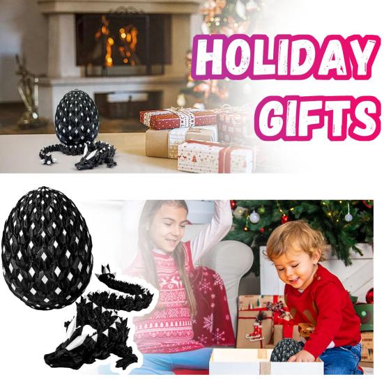 3D Printed Dragon Egg Figurine Movable Joints Luminous Loong Figure Fidget Toy Dragon Egg with Articulated Dragon Inside Decoration Ornament