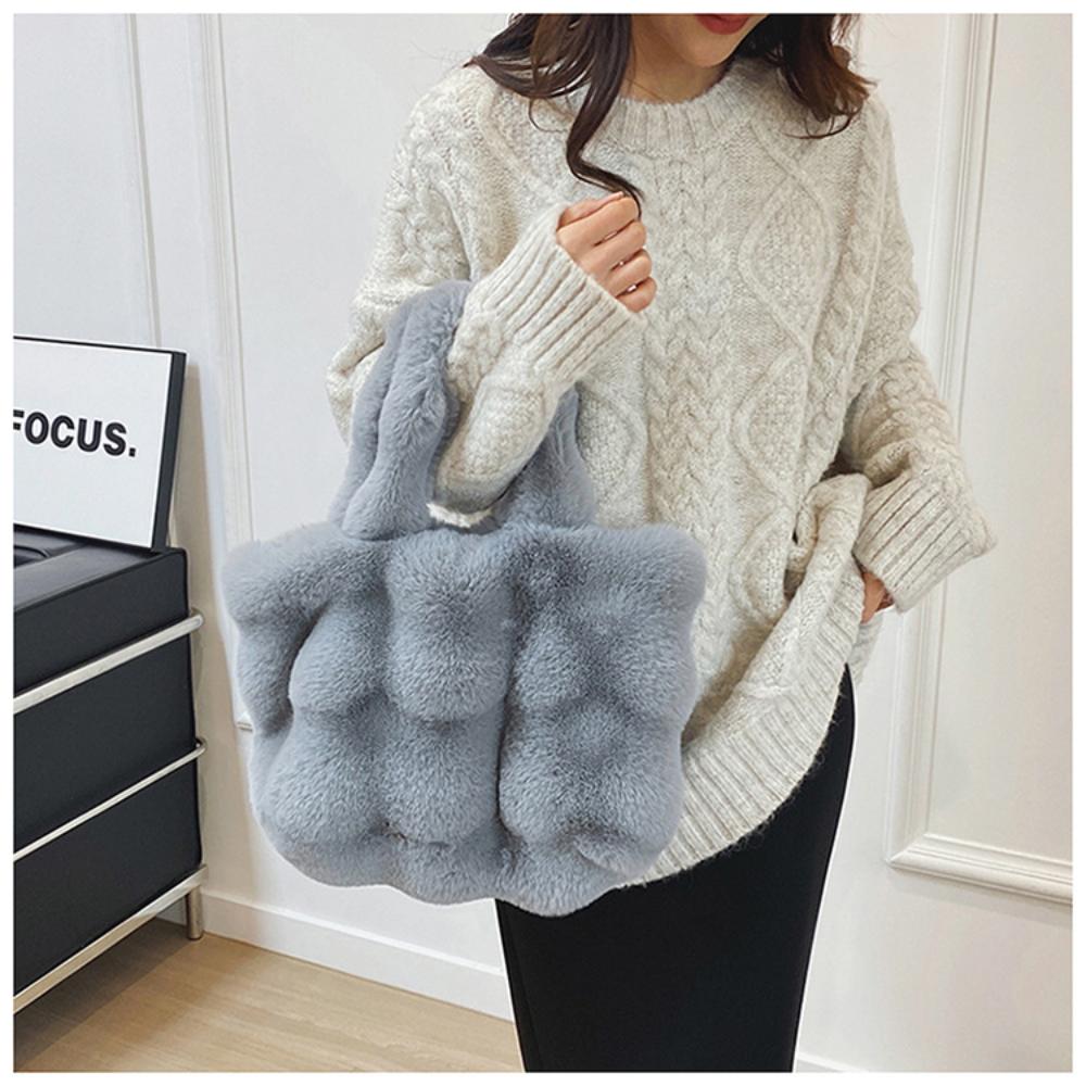 Plush Handbag Fashionable Top-handle Winter Satchel Versatile Shoulder Bag for Girls