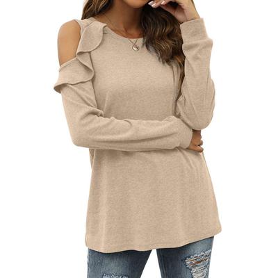 Lente en herfst Damestops Gebreide trui Ronde hals Strapless Ruche Losse casual tops met lange mouwen
