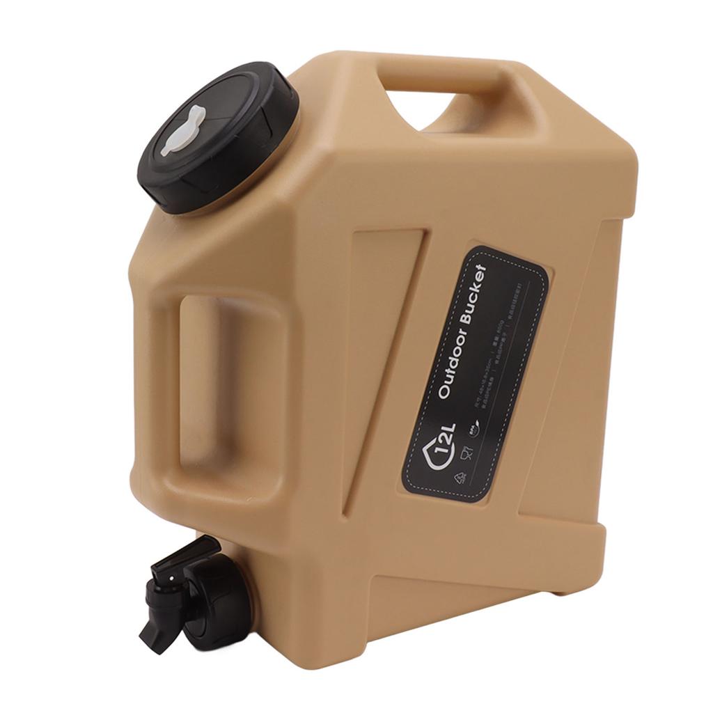 Water Container 12L Large Capacity Drinking Water Storage Bucket with Valve for Camping Khaki