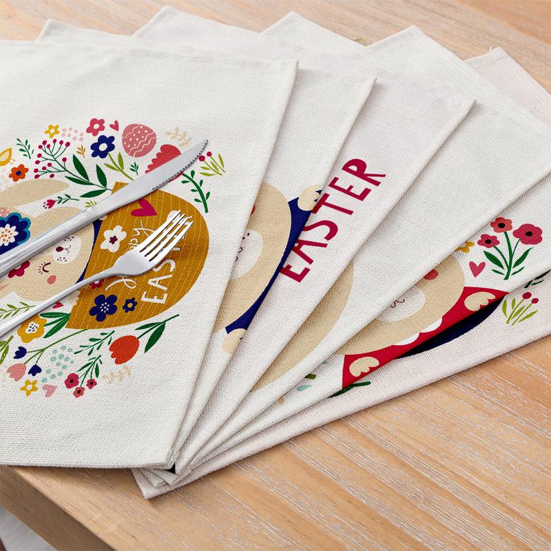 Easter meal mat, cartoon rabbit kitchen insulation coaster, heat-resistant cotton and linen Western style mat home decor