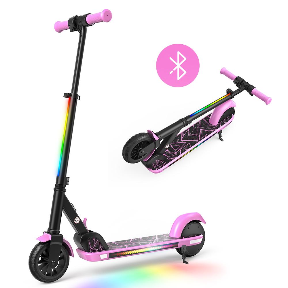 K4 Kinder Elektroroller 130W 2,6Ah 6'' Räder Bluetooth Lautsprecher Faltbar & Höhenverstellbar 3 Geschwindigkeiten 7-8KM Reichweite Elektroroller für Kinder