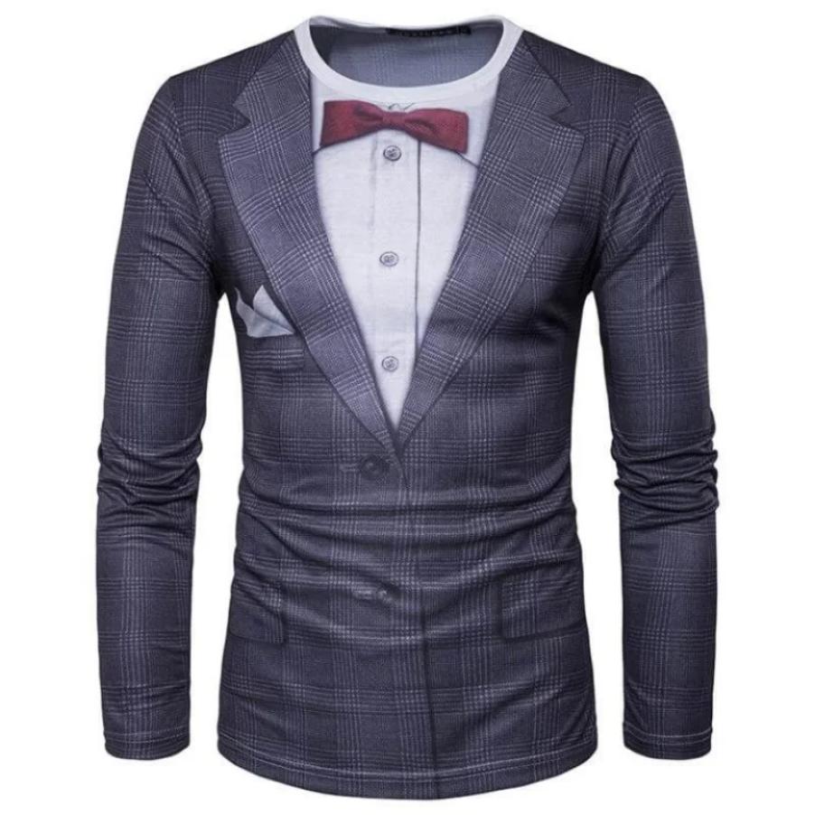 Funny Gentleman Suit Graphci Long Sleeve T Shirt For Men Casual Crew Neck Oversized Tee Shirt Tops For Men Clothes Streetwear