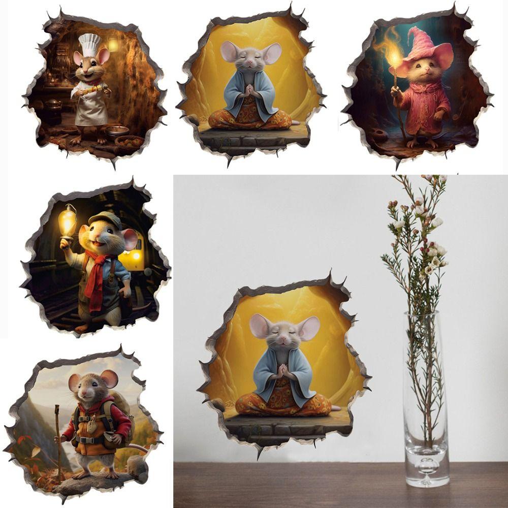 

Наклейка на стену с отверстием для мыши, наклейки с маленькими мышами, наклейка с отверстием в стене, 3D наклейка на стену с крысиной дырой