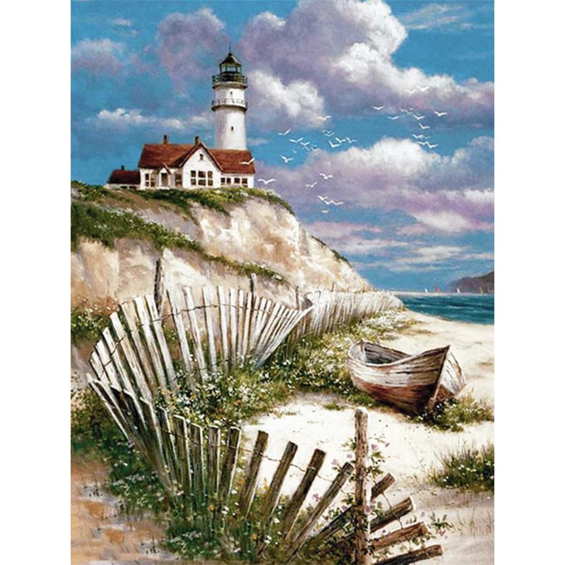 5D Diamond Painting Lighthouse Cross Stitch Kit Full Drill Round Embroidery Landscape Mosaic Picture of Rhinestones Home Decor
