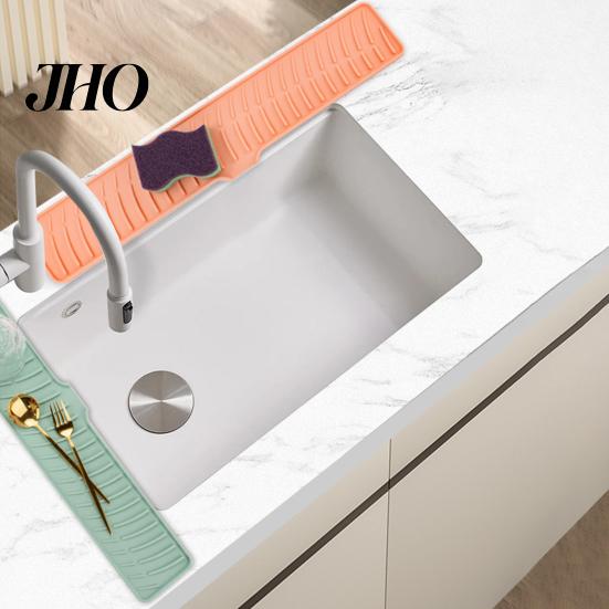 Raised Edge Dish Drainer Silicone Drain Pad Faucet Mat Anti-Slip Quick Drying Soap Food-grade Sink Spill-Proof Countertop Protector Kitchen