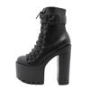 Fashion 2025 Thick High Heeled Female Patent Leather Ankle Boots Round Toe Lace-up Zipper Women Short Boots Gothic Women Shoes