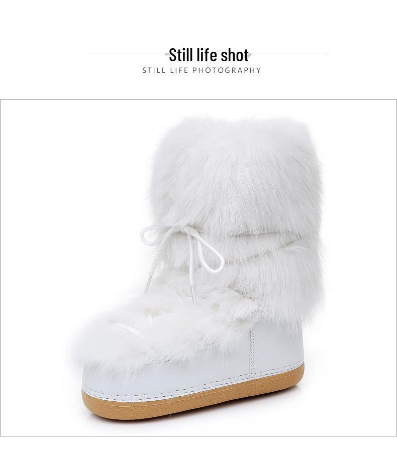 Bocanci de zăpadă pentru femei, moi, cu blană completă, îmbunătățiți - Pantofi lună la modă, călduroși