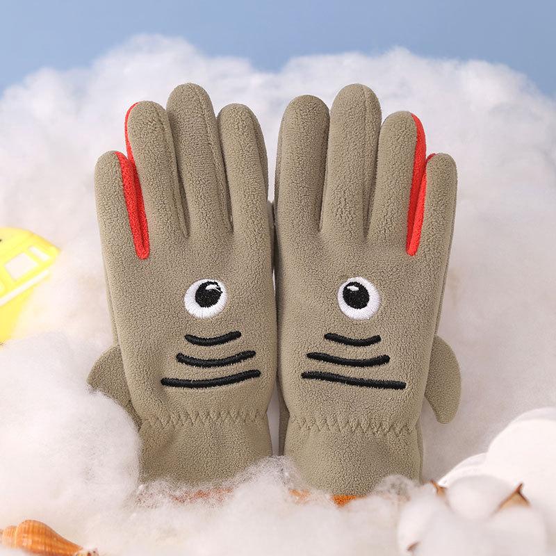 Gants pour enfants hommes et femmes ours de dessin animé brodés automne et hiver extérieur équitation patin à roulettes velours coupe-vent gants chauds