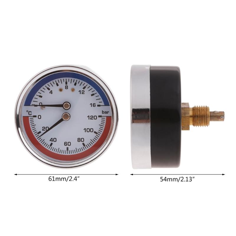 0-16Bar 0-120℃ Pressure Gauges Steel  1/4inch 2.4in Pressure Gauges Thermomanometer