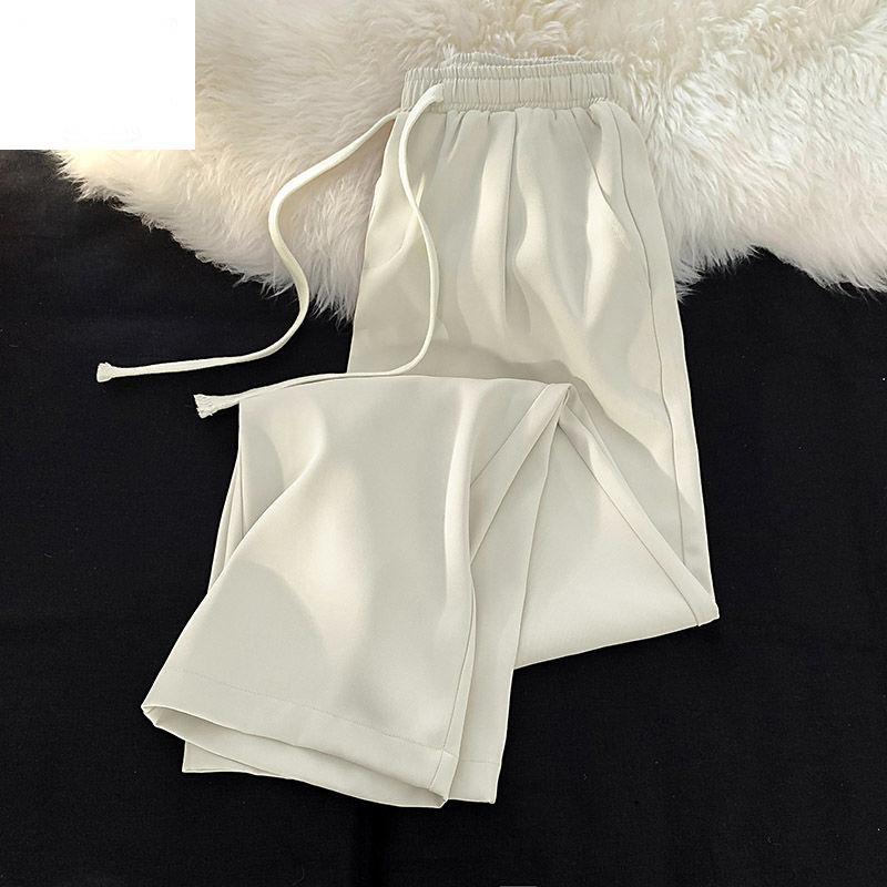 Summer Thin Loose Wide-leg Men Elastic Fashion Casual Straight Drawstring Trousers Black Blue Gray