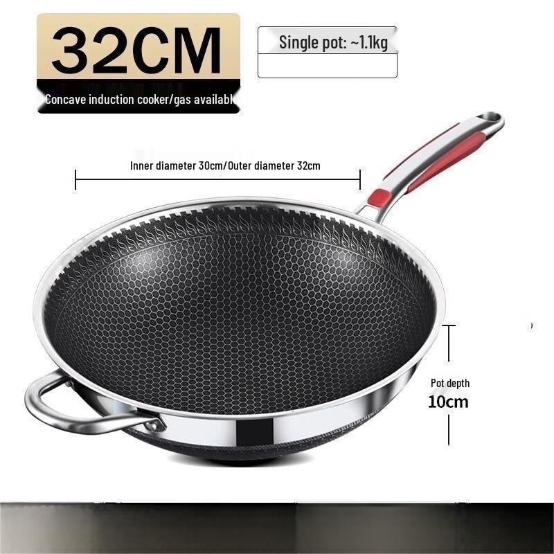 Wutuo Stainless Steel Honeycomb Non-stick Wok
