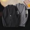 Unisex Slim Fit Korean Style Knitted Cardigans with Striped Edges