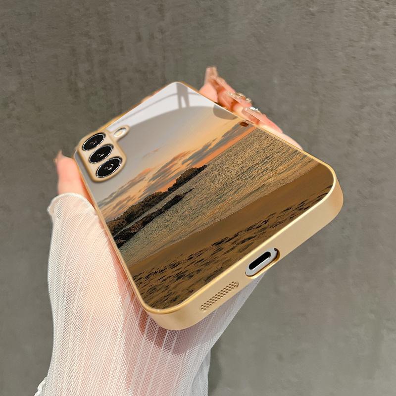 Aesthetic Seaside Scenery Pattern Glass Phone Case Suitable for Samsung Galaxy S26 S25 S24 S23 S22 S21 S20 FE/Ultra/Plus