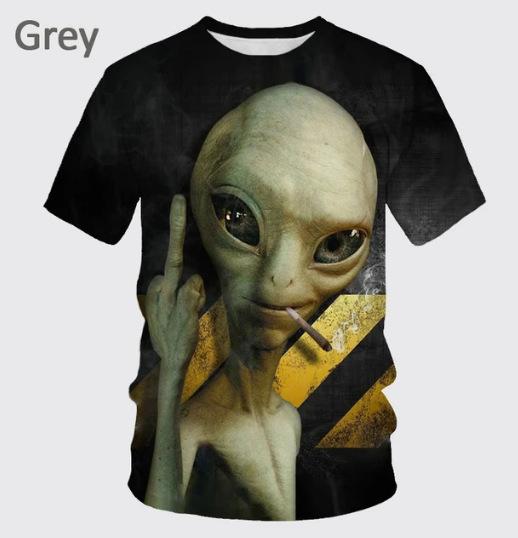 Summer 3D Printing Alien Pattern T-shirt Fashion Round Neck Short Sleeve Universe Neutral Casual T-shirt Source