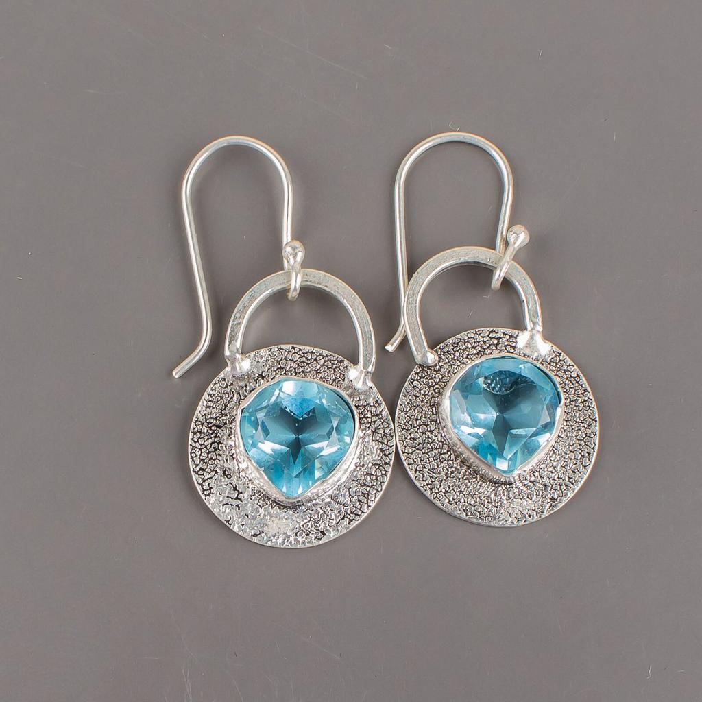 Sky Blue Topaz Gemstone 925 Sterling Silver Jewelry Handmade Earrings 1.30" EE-63-2