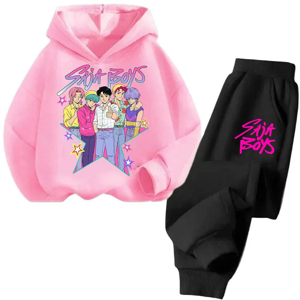 Kinder Warmes Bequemes Set Jungen Mädchen Anime Hoodie Set Neu Cartoon Mode Niedlich Bedruckt Zweiteiliges Set