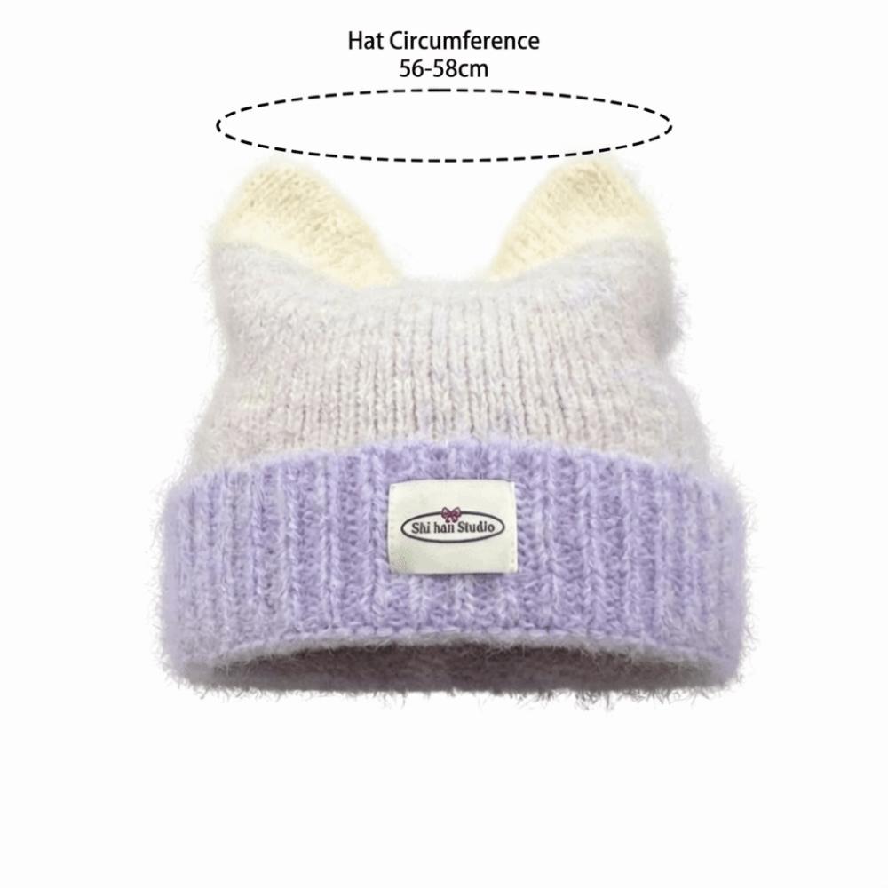 New Gradual Change Color Knitted Hat Yarn Warm Winter Hat Cat Ears Shape Cute Beanie Hat Women