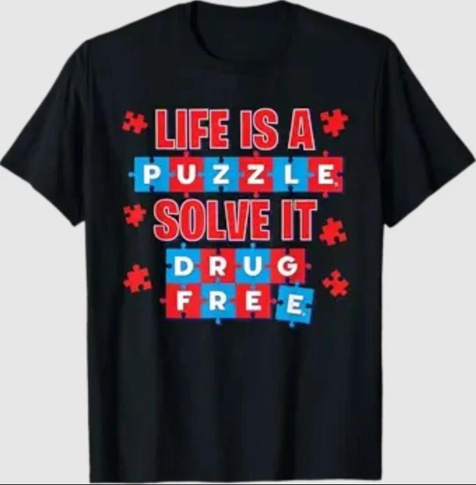 

Red Ribbon Week Awareness Puzzle Red Ribbon Week 2025 T-Shirt 3XL