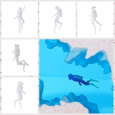 Decorative Diver Action Figures Model Unpainted 3D Micro Landscape Diver Model Plastic White Diver Figurine Toys Desk Decoration