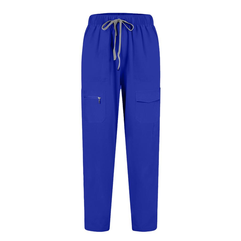 Conjunto de Dos Piezas para Mujer con Mangas Cortas, Color, Cuello en V, Bolsillo, Top y Pantalones, Ropa de Trabajo