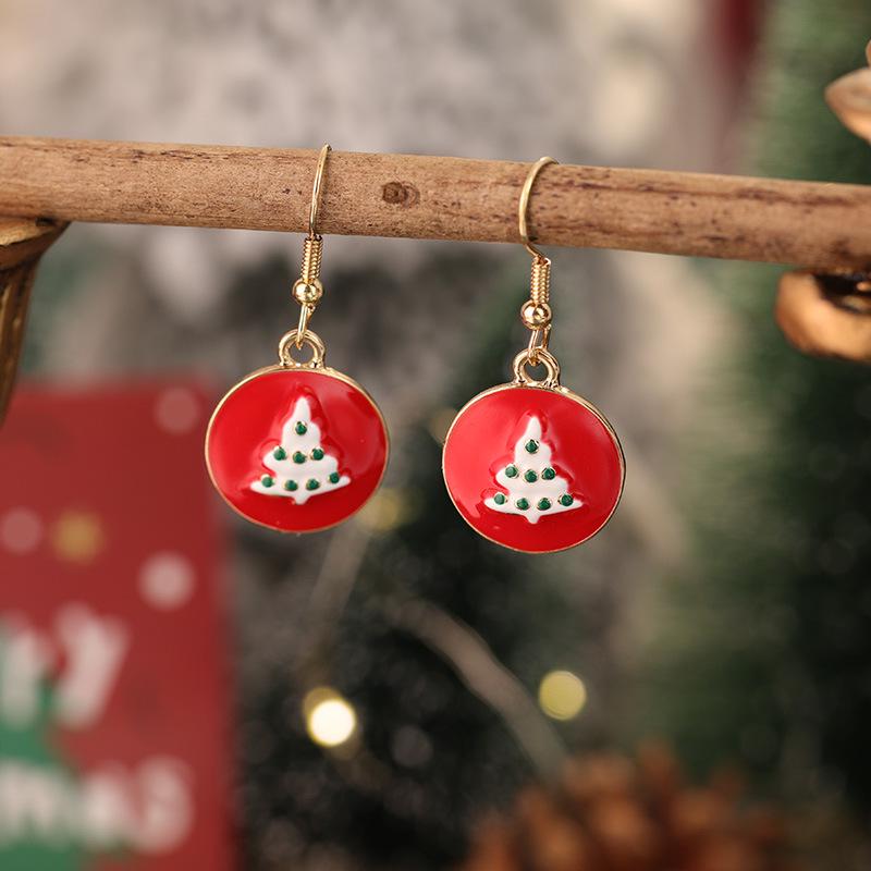 New Christmas Drip Oil Stud Earrings: Red & Green Tree, Snowman, Boots, Bells – Cute Cartoon Jewelry
