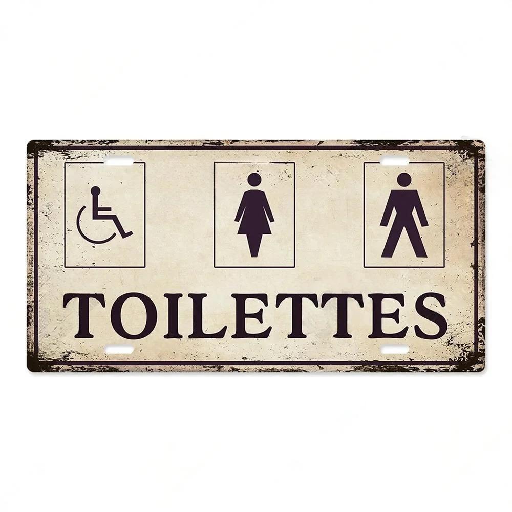 High Definition Metal Tin Sign Vintage Toilet Restroom License Plate Style Signs Set Retro Wall Art Decor for Home Bar Garage Ba
