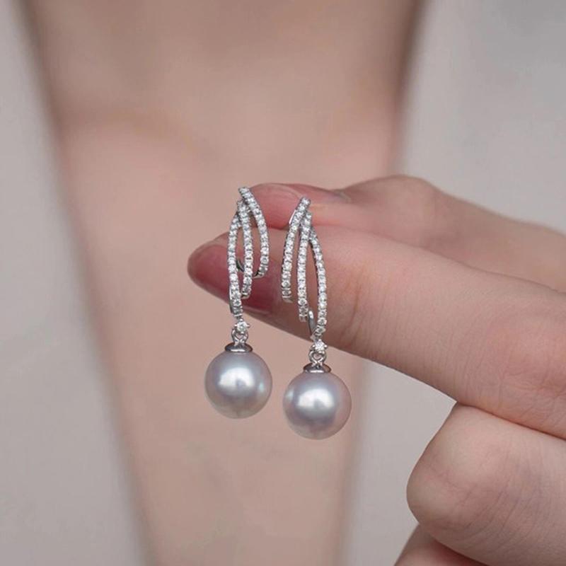 New 925 Silver Pearl Earrings Personality Charm Shining Zircon Earrings Birthday Gift for Women Exquisite Jewelry