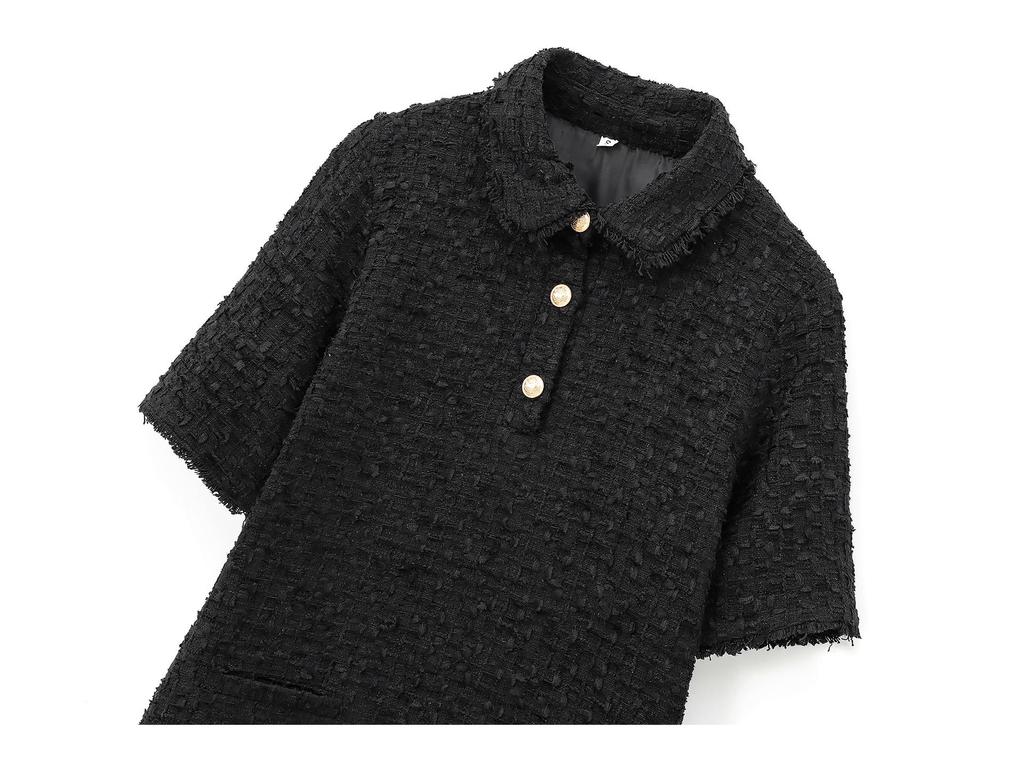 2024 Fall/Winter European & American Women's Textured Short Sleeve Shirt Dress with Turn-Down Collar