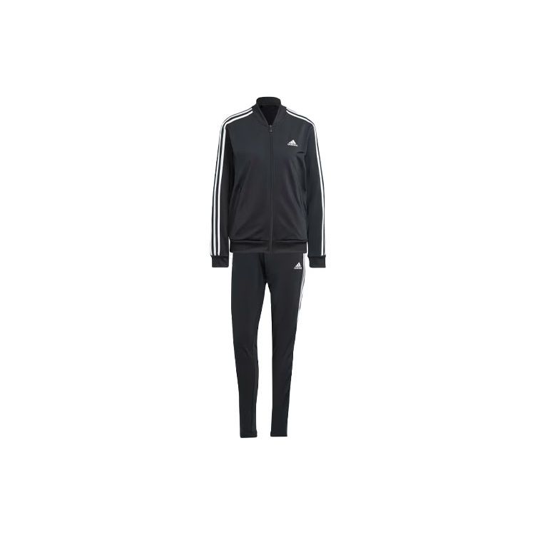 Adidas Essentials 3-Stripes Colorblock Long Sleeve Track Jacket and Pants Set Women Tracksuit Black IJ8781