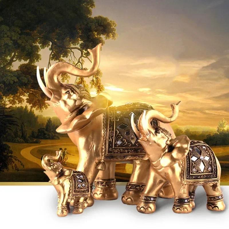 1PC Goldene Harz Elefantenstatue Feng Shui Elegante Elefantenrüssel Skulptur Glück Reichtum Figurine Handwerk Ornamente Wohnkultur
