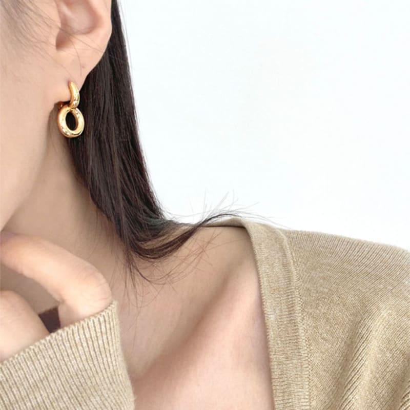 

mi0 Double Ring Bold Drop Earring silver