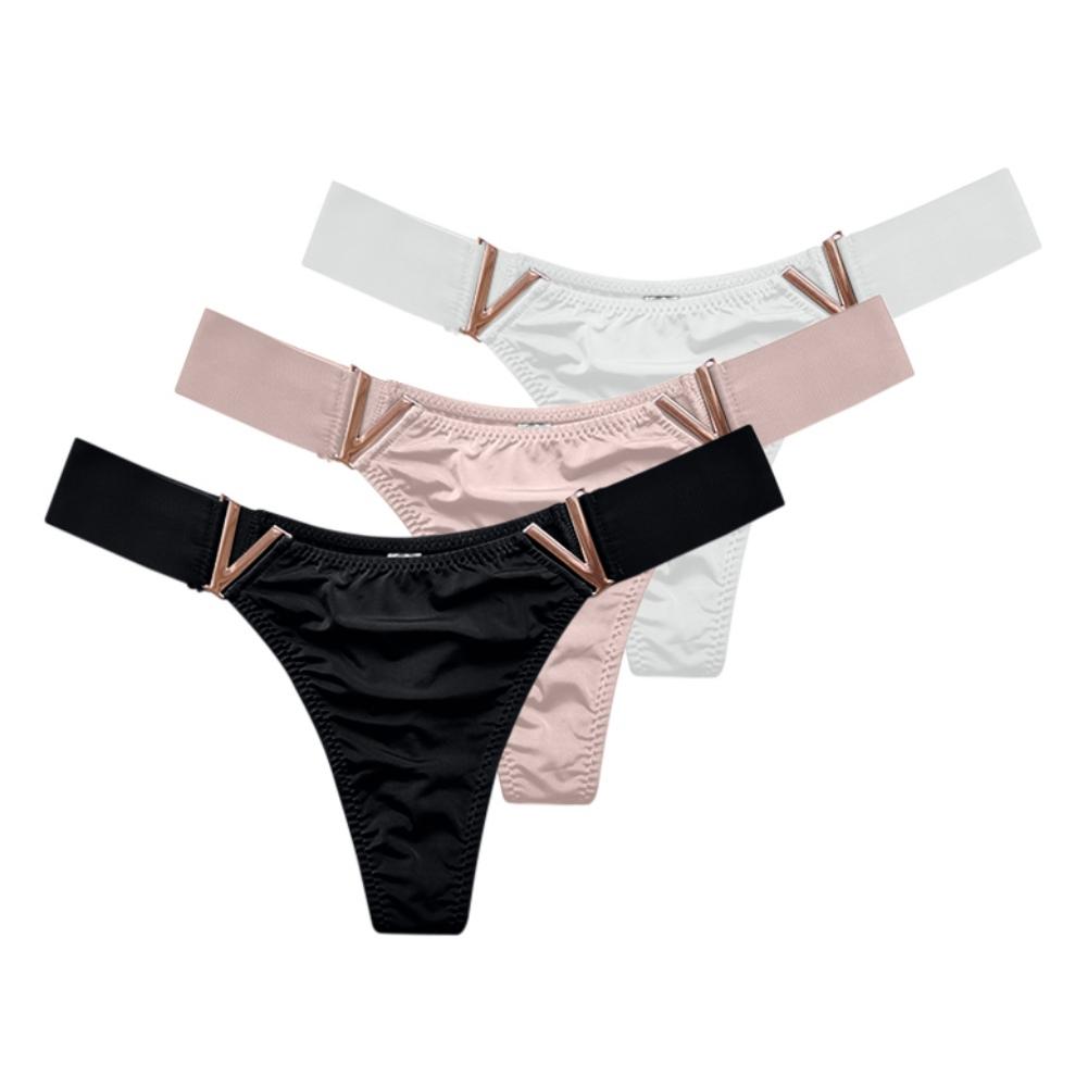 Women Sports Thongs Fashion Sexy V-Shaped Metal Decor Underwear Hip Lifting Panties Low Waist Briefs Breathable Panties Bikini Underpants