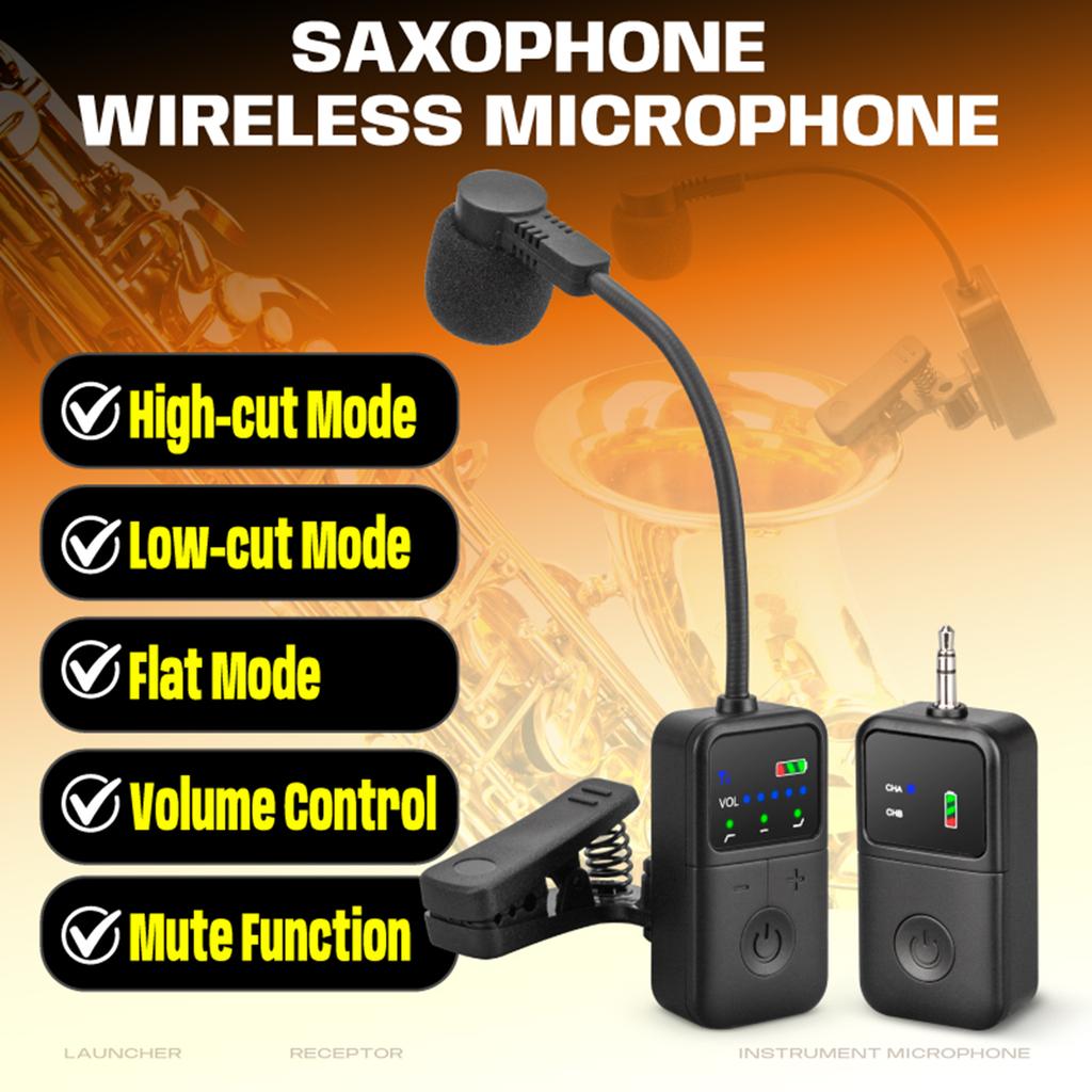 2.4GHz Wireless Sound Pickup Clip-on Instrument Microphone Clip Instrument Mic for Saxofone Professional Stage Performance