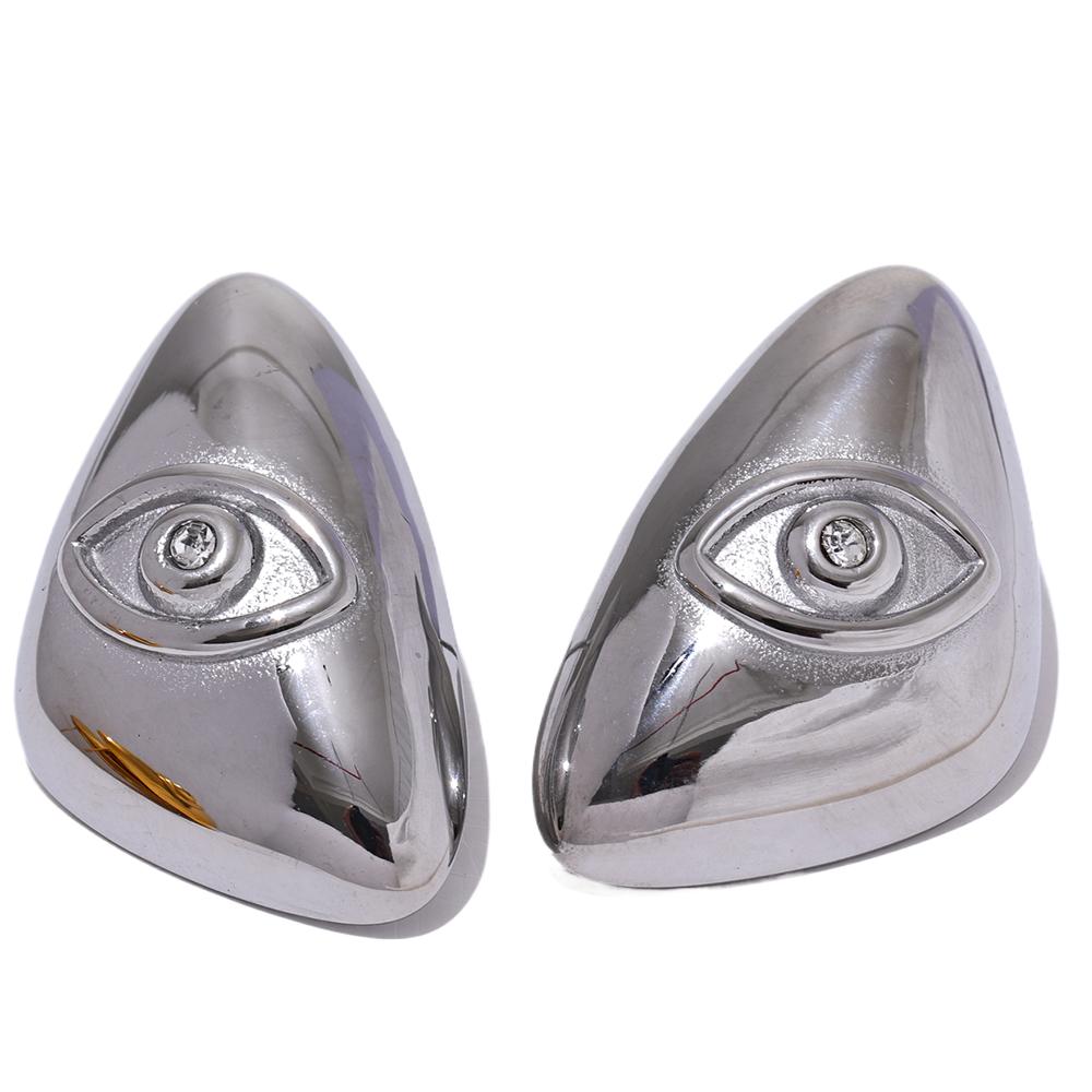 

Yhpup 316l Stainless Steel Eye Triangle Stud Earrings Stylish Unique Design Metal Attractive Statement Jewelry for Women Gift