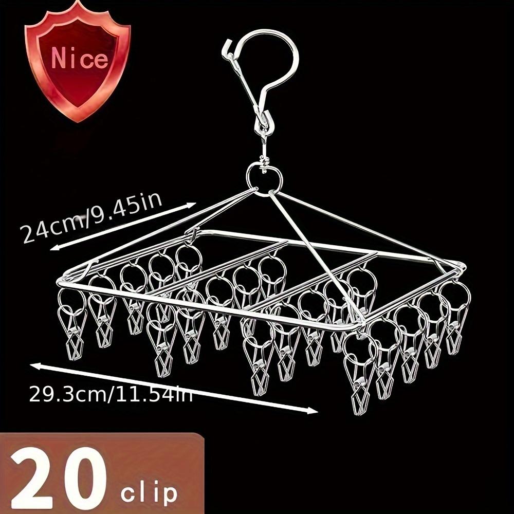 1pc Sock Drying Rack With 30 Hooks Stainless Steel Rotatable Hanger Windproof Drip Hanger Foldable Sock Hanger