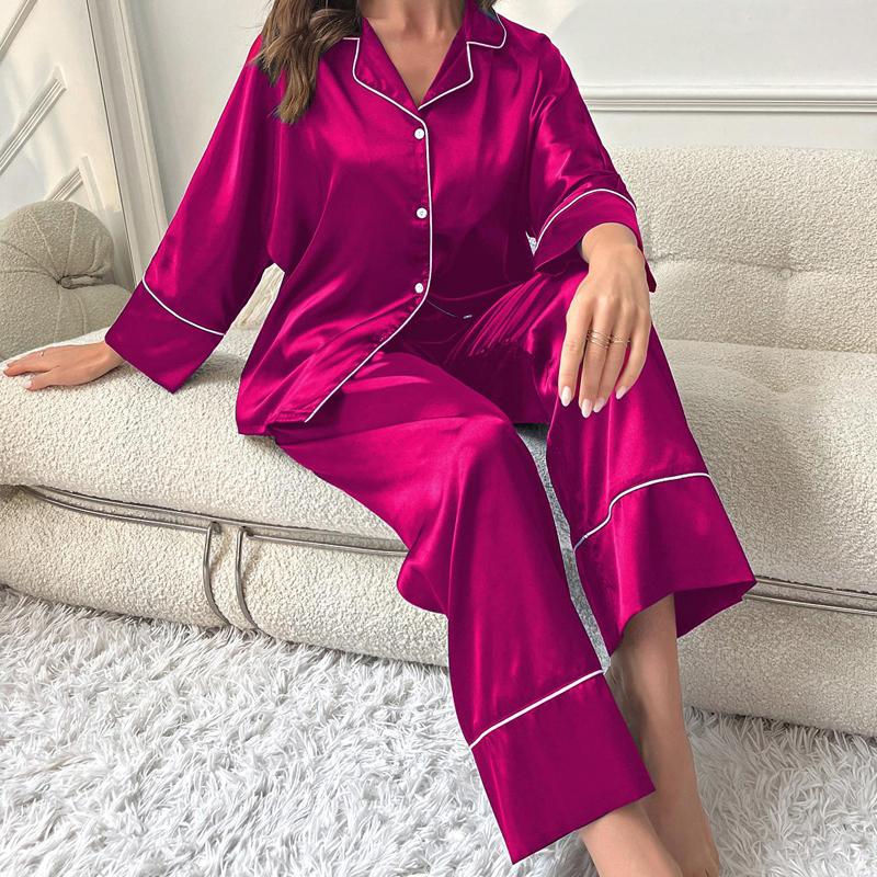 Pyžamo z imitace hedvábí Dámské podzimní a zimní pyžamo s dlouhým rukávem Sada domácího oblečení lze nosit zevně