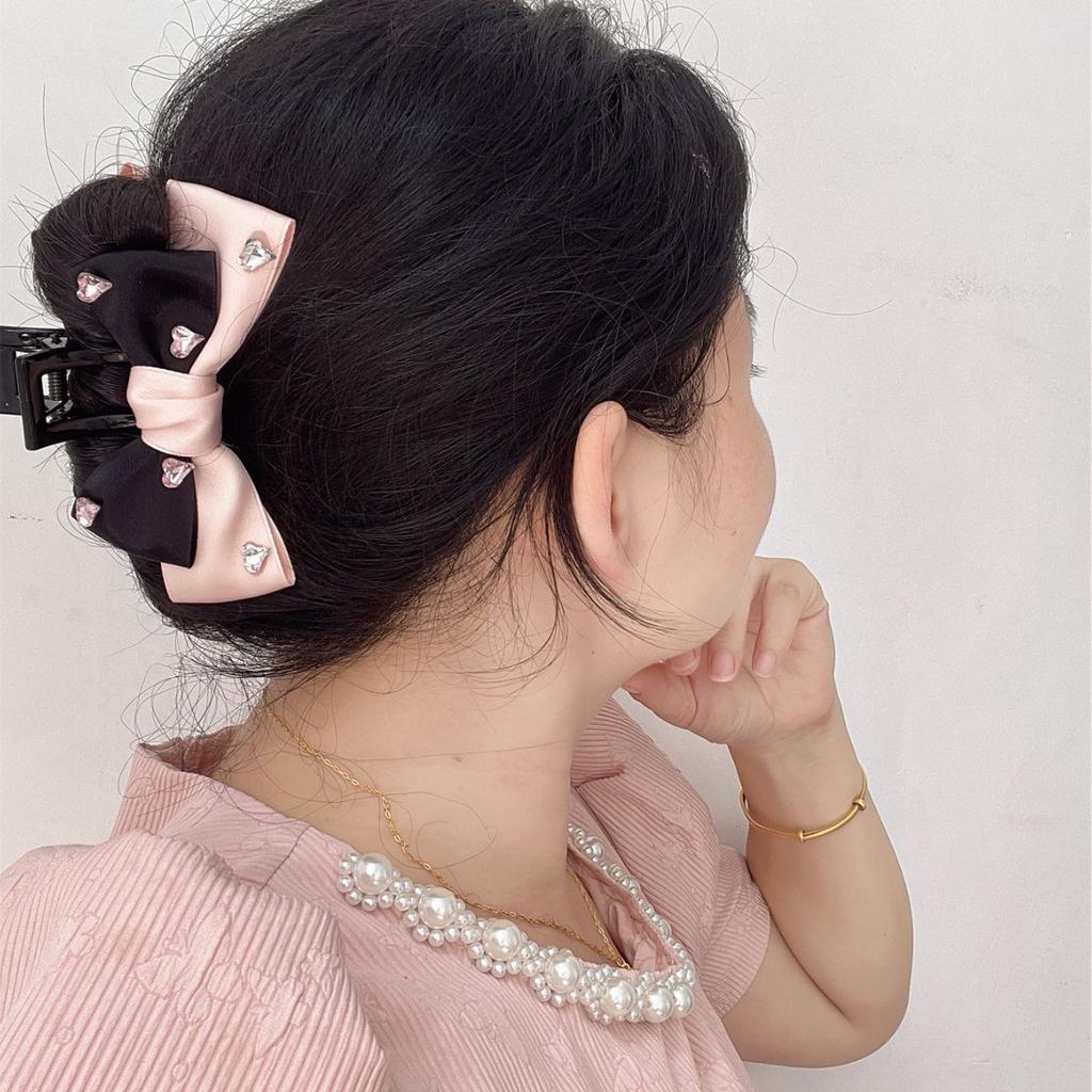 Bowknot Hair Claw Clips Fashion Pink & Black Temperament Square Hairpin Zircon Trendy Headdress Girls