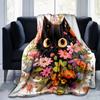 1pc Flower Black Cat Blanket  Seasonal Universal Home Decorative for Room, Gift Idea, Living Room, Travel, Camping, Car Blankets