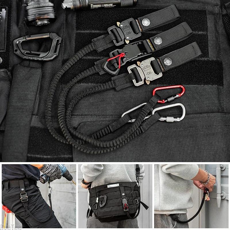 Tactical Elastic Anti-Loss Tool Rope with Carabiner for Aerial Work Electric Drill Hammer Outdoor Gear Cool Man Gift