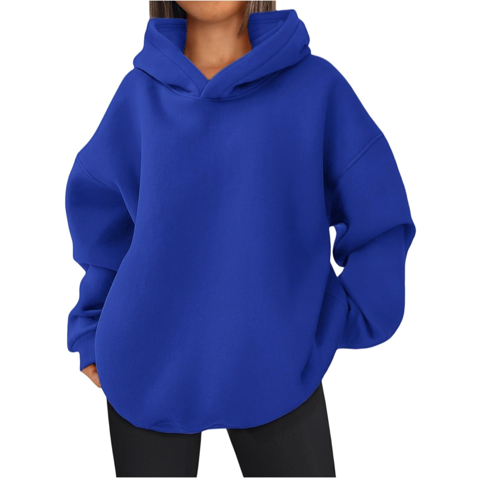 

Women s Fashionable Long-sleeved Pullover And Solid-color Hooded Sweatshirt XL синій